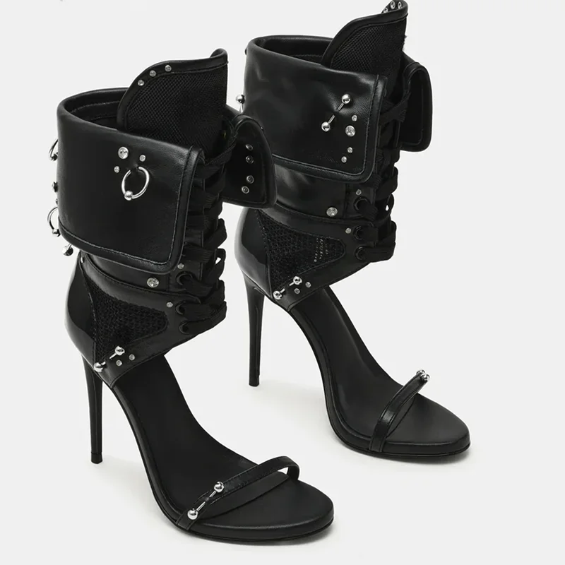Metal Rivet One Word Belt Sandal Boots Thick Heel Sexy Pointed Toe Leather Customized New Arrivals Fashion Women Modern Boots