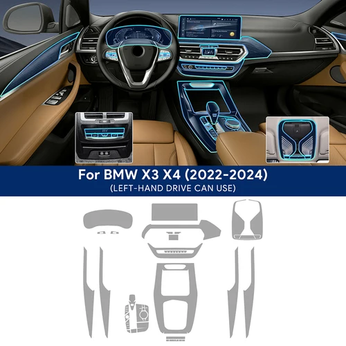 Imagen 1 del producto Para BMW X3 X4 G01 G02 2022 2023 2024 TPU película de pantalla de navegación de coche pegatina protectora de caja de cambios accesorios interiores antiarañazos