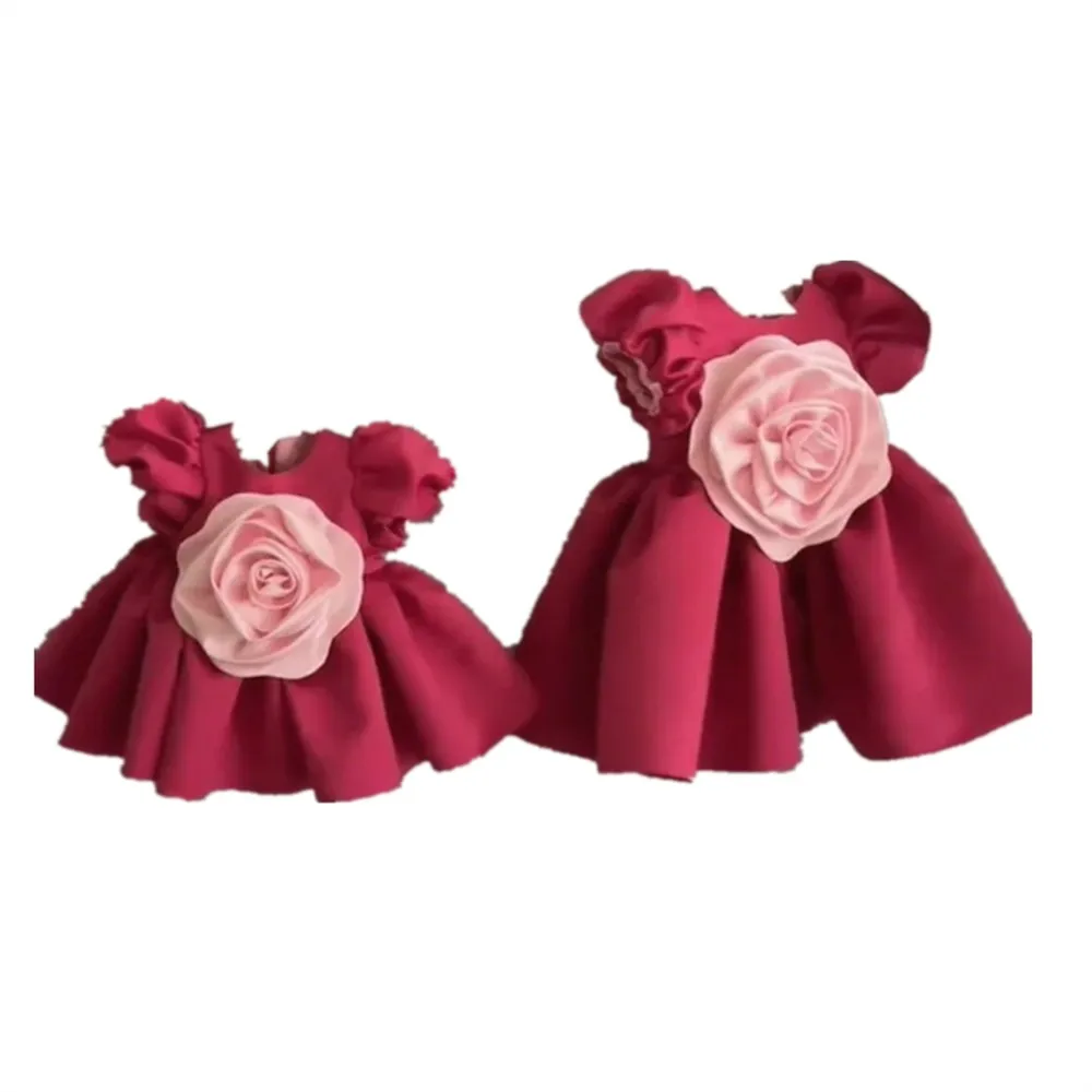 

Customized Satin Mini Flower Girl Wedding Dress Flower Short Sleeves Princess Birthday Party Dress Kids First Communion Gown