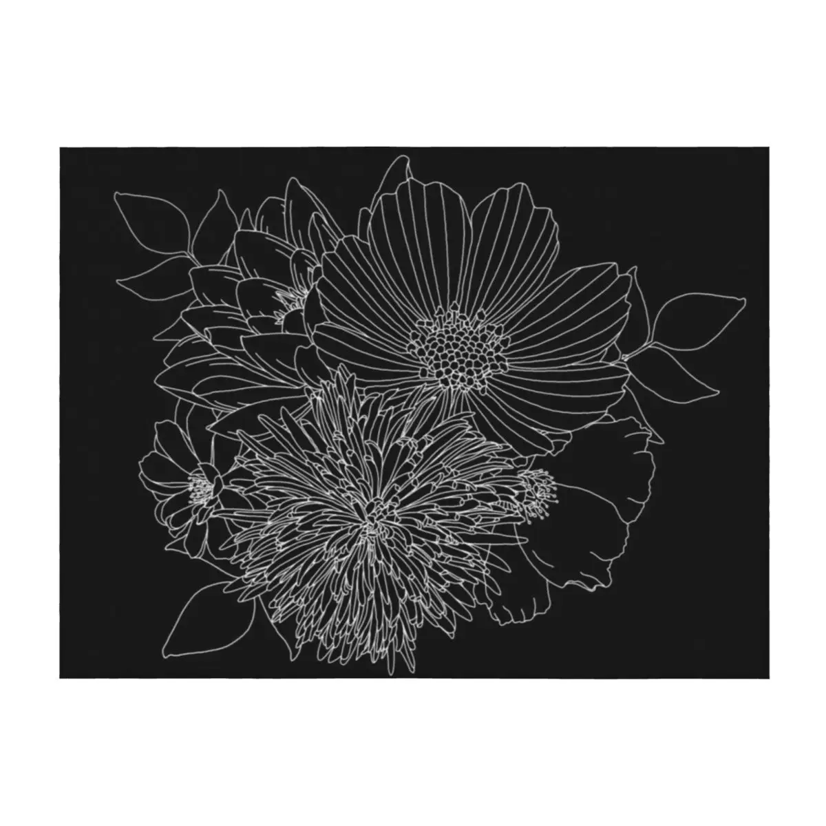

Floral Bouquet - White on Black Throw Blanket decorative Nap Polar Blankets