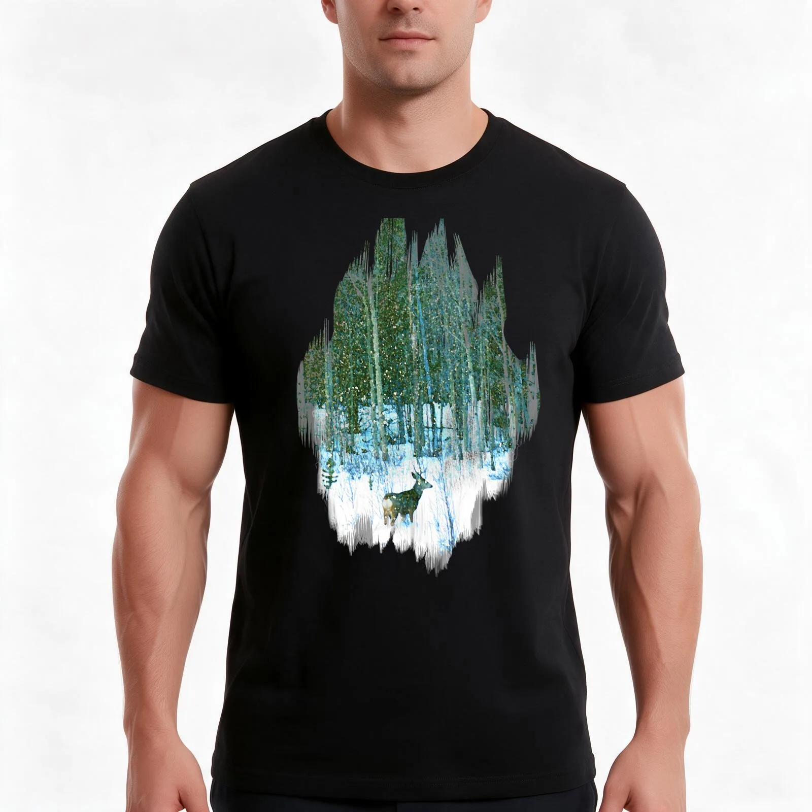 Deer in the Forest T-Shirt, Summer Casual Cotton Tee, Oversized Streetwear Tops, Vintage Graphic Print, Loose Fit Short Sleeve