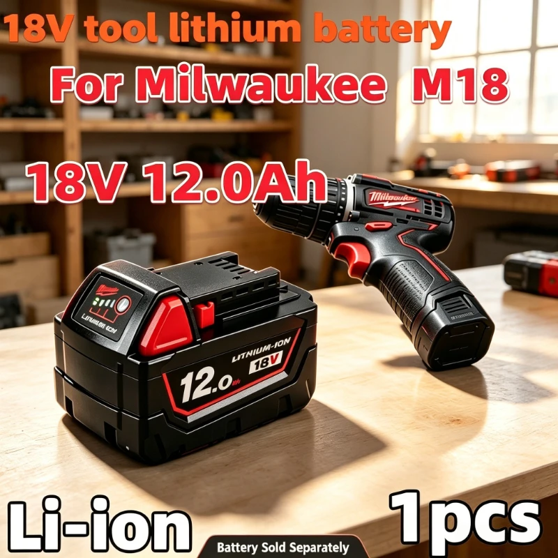 For Milwaukee M18 18V 12000mAh Li-ion Rechargeable Battery M18B5-XC 18V Tool 12.0Ah Replacement Battery spare battery