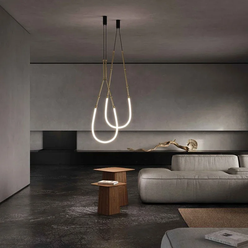 Italy Designer Duplex Penthouse Soft Chandelier Lighting Minimalistic Line Suspension Ceiling Lamp LED Living Dining Hanging