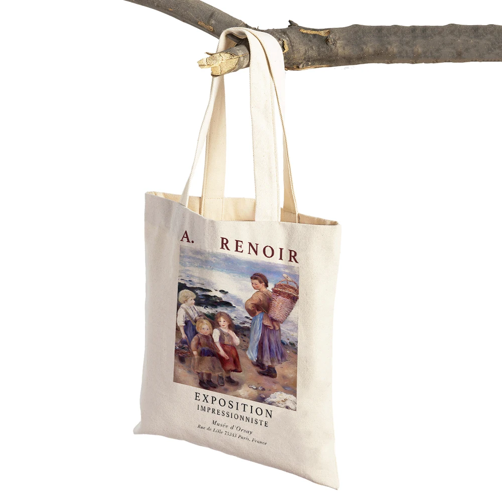 Impressionist Auguste Renoir Figurative Tote Handbag Fashion Casual Retro Lady Shopping Bag Both Sided Women Shopper Bags