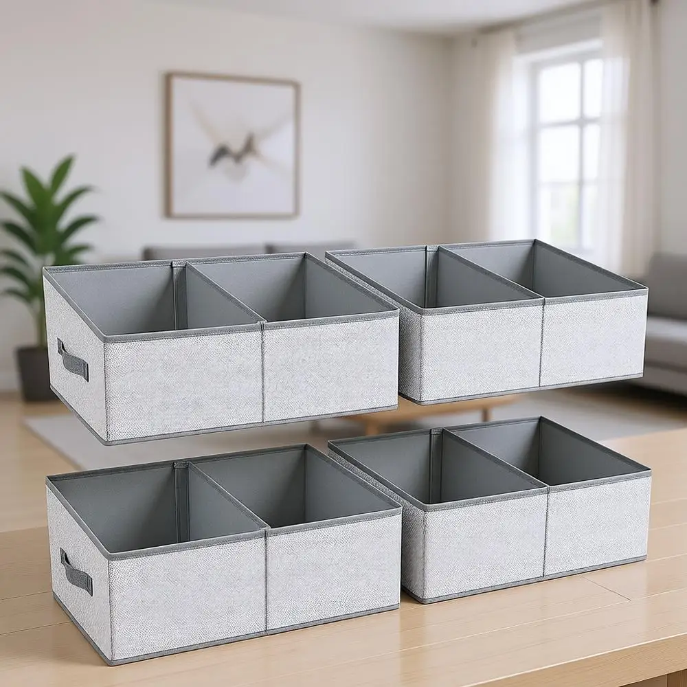 

6-Pack Fabric Trapezoid Storage Bins with Handles for Closet, Clothes, Towels, Books, Toys, and More in Grey