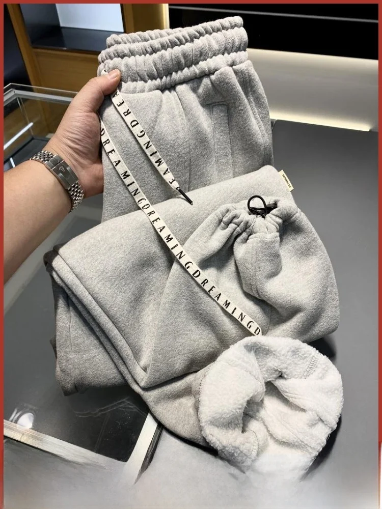 

Thiened Fce, свободные прямые мужские повседневные брюки с регулируемыми манжетами, однотонные зимние новые поступления, молодежные повседневные брюки