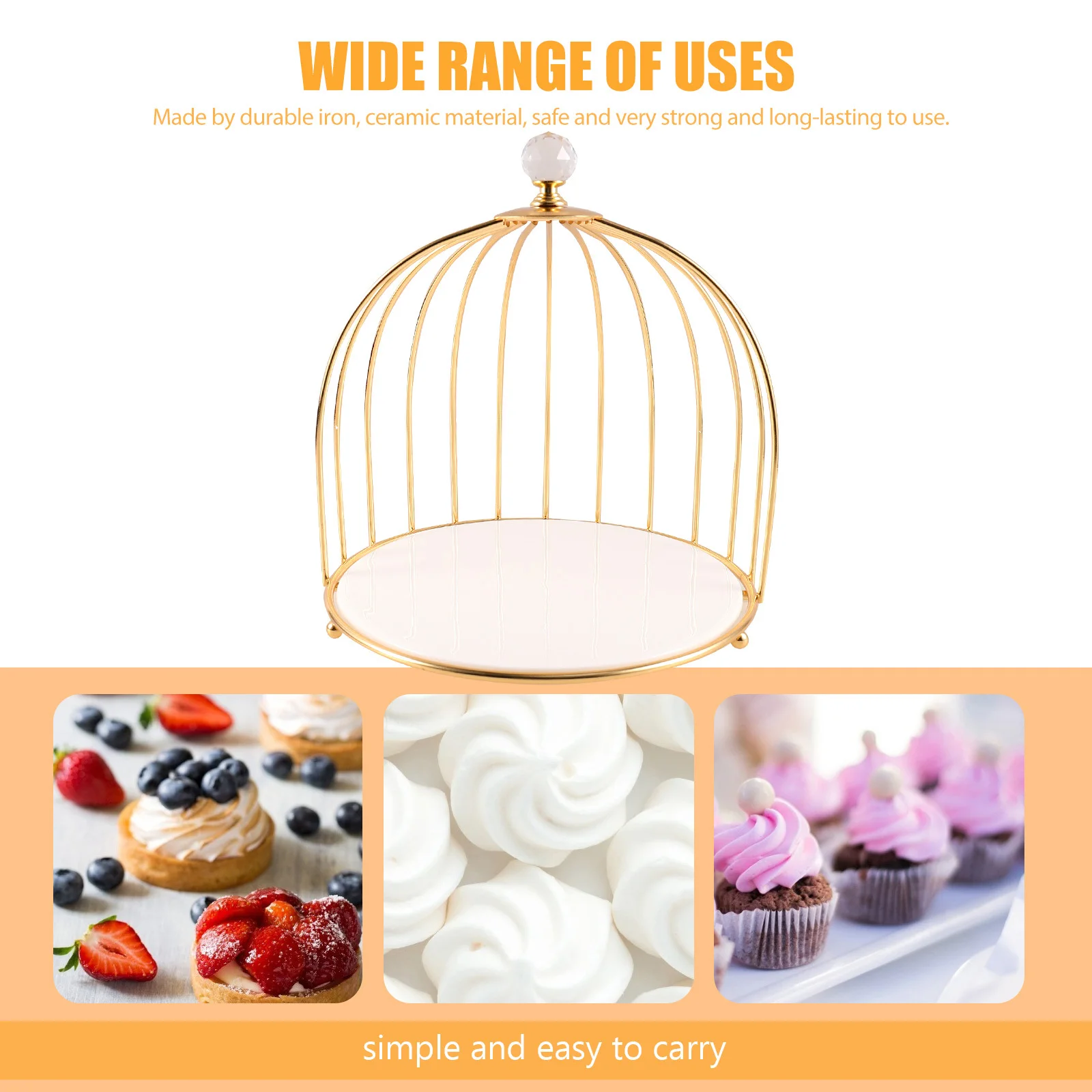 

Birdcage Fruit Plate Iron Ceramic Desktop Storage Tray Fruit Snack Basket Home Hotel Dessert Stand Cake Stand Dessert Stands