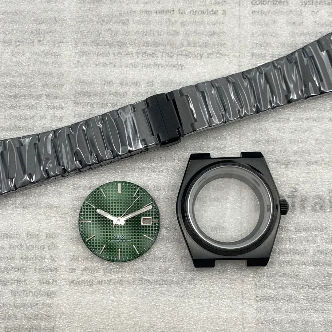 スーパープレーヤーストラップセット,nh35と互換性のある黒いケース,自動巻きムーブメント,底部から透明なサファイアガラス,prx40mm,新品