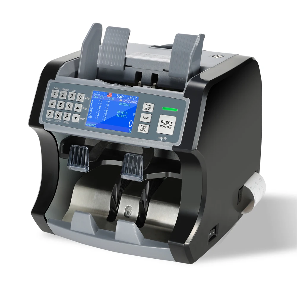 طباعة الرقم التسلسلي قيمة عد العملات المتعددة عداد الفواتير والفرز HL-S210 2 جيب 2CIS مع الطابعة #5