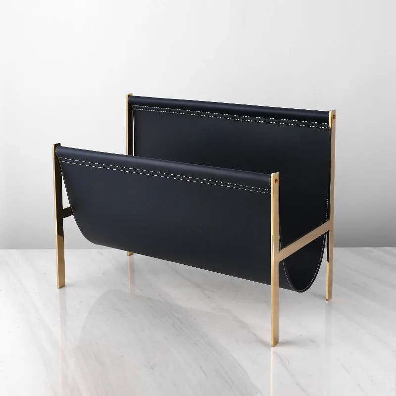 Modern Light Luxury Creative Saddle Leather Shelf Magazine Storage Model Room Hotel Villa Living Room Home