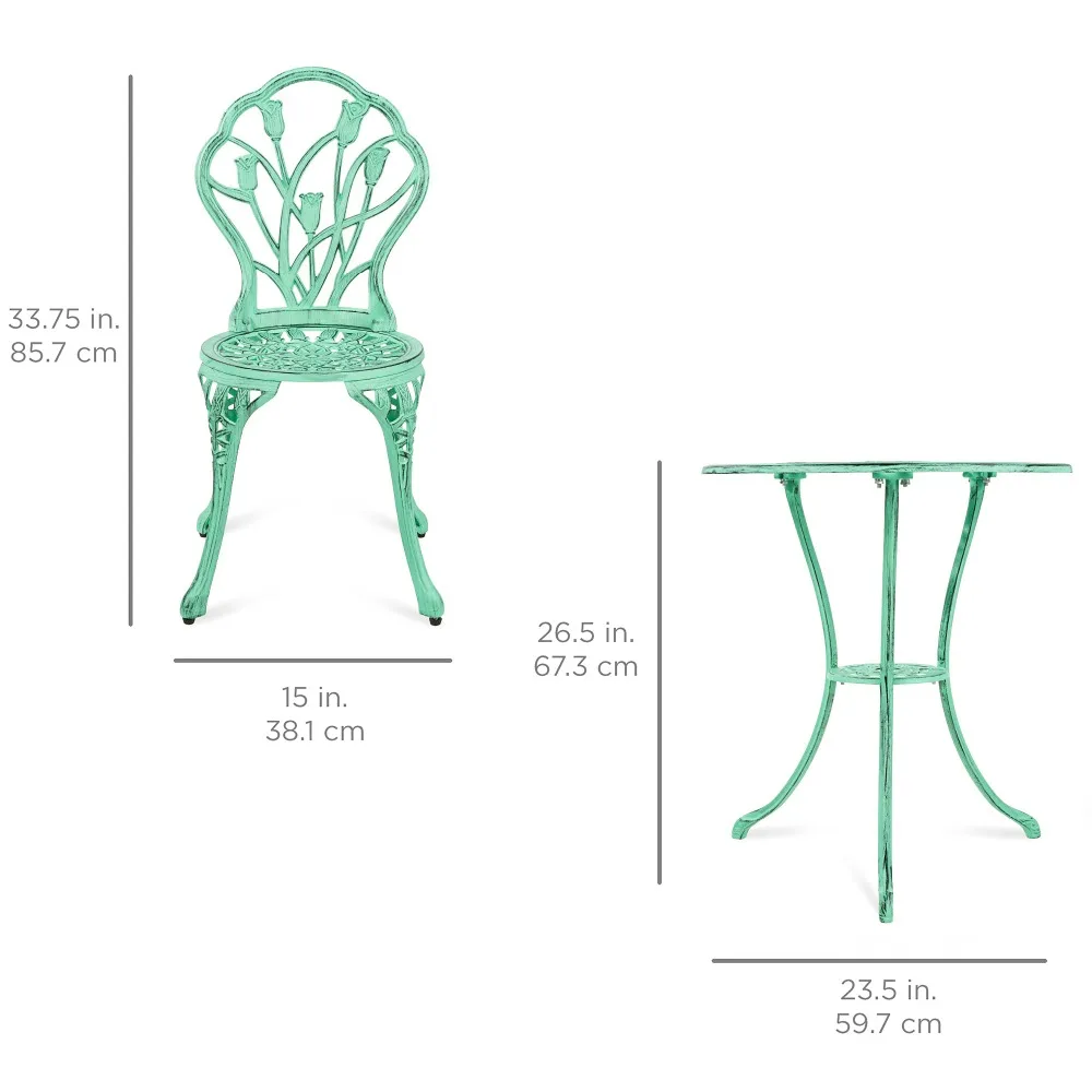 Juego de restaurante de aluminio fundido para exteriores, resistente al óxido, diseño de tulipán, acabado antiguo, novedad de 2024, 3 piezas