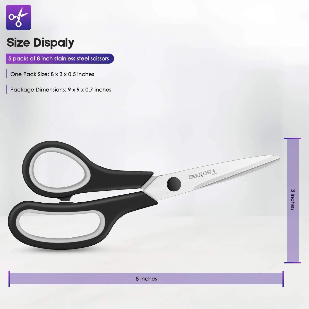 8" Multipurpose Scissor, Stainless Steel Sharp Scissors for Office Home General Use, High/Middle School Classroom Supplies