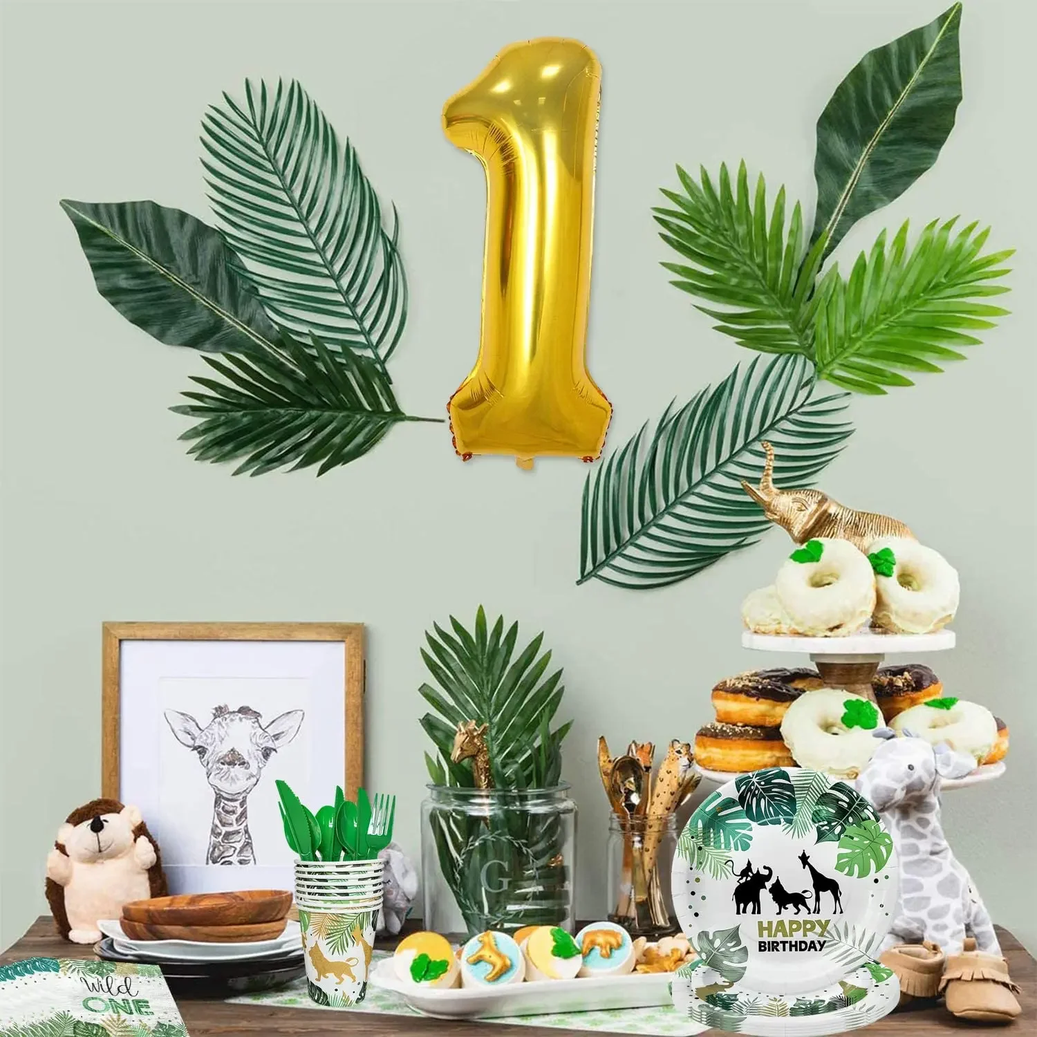 Wild One Birthday Decor Disposable Tableware Set Cups Plates Napkins Flags Cake Topper Balloons Jungle Theme Party Supplies