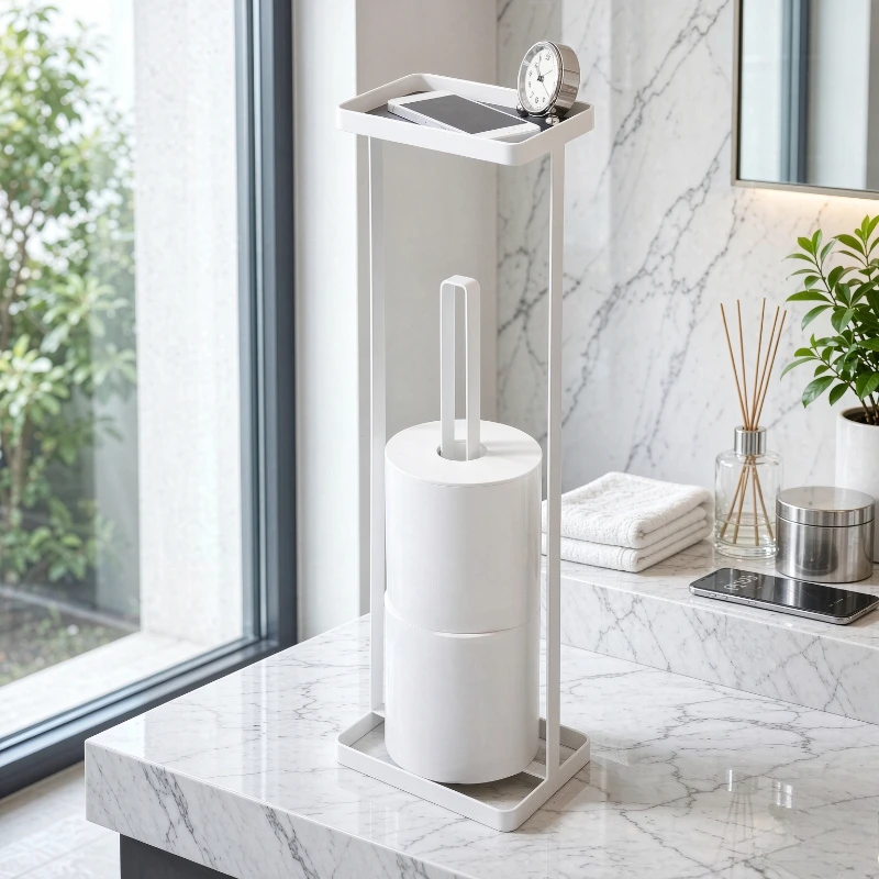 Freestanding Toilet Paper Holder Carbon Steel Multi Functional Bathroom Storage Rack for Home Restroom Daily Storage Use 휴지 거치대