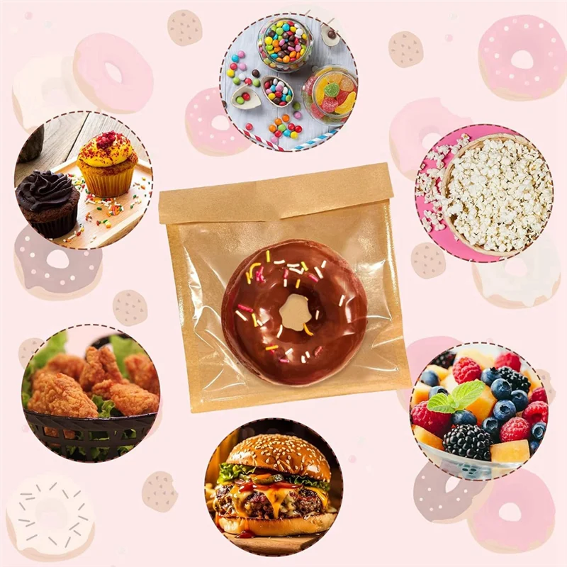

Премиум 100 шт. термосваренные хлебобулочные пакеты, жиронепроницаемая крафт-бумага, упаковка для печенья, пакеты для торта для упаковки пончикового теста, выпечки