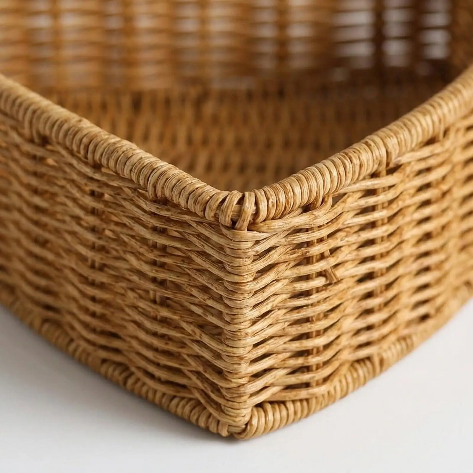 Corner Storage Basket Plastic Stackable Organizer Rattan Style Fan Shelf for Bedroom Kitchen Closet Pantry Essentials
