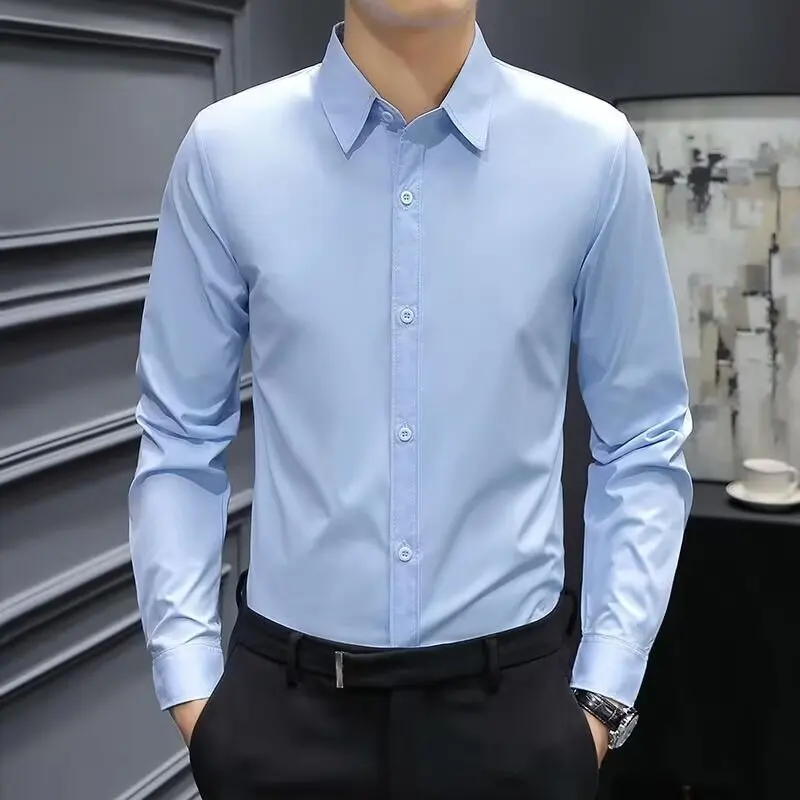 Fashion 2026 Wedding Shirt Men's Black Grey Premium Inch Shirt Slim-Fit Business Dress Anti-Wrinkle Top Long Sleeve Suit Shirt