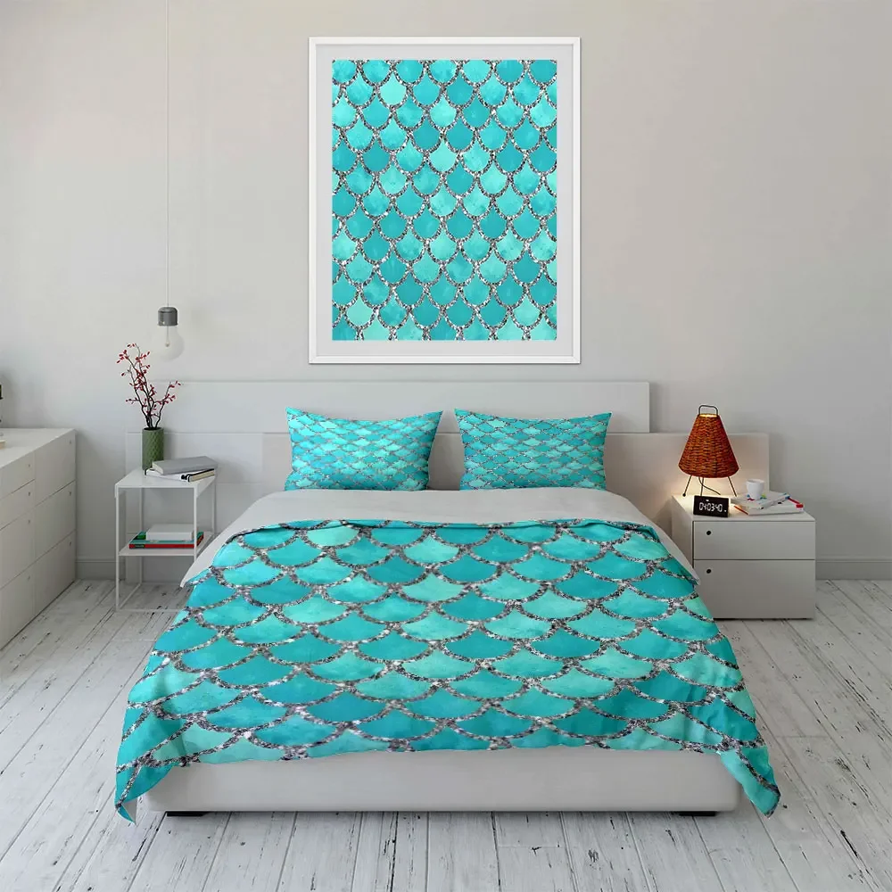 Mermaid Style Three-Piece Decor Multiple sizes kid's and adults' bedroom Exquisite 3PC bedding set, gift