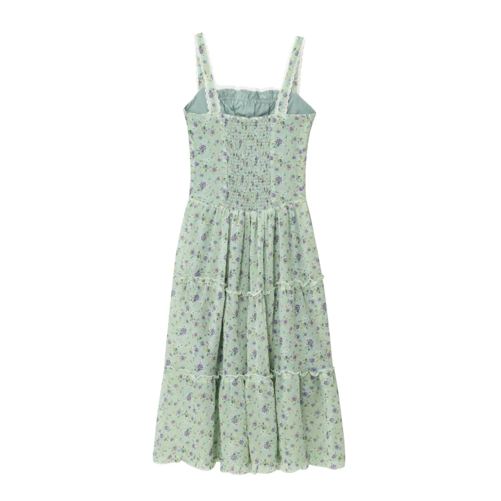 French Floral Print Maxi Dress Women's Sleeveless Square Collar Lace Camisole Long Skirt Sleeveless Suspended Strap Dress