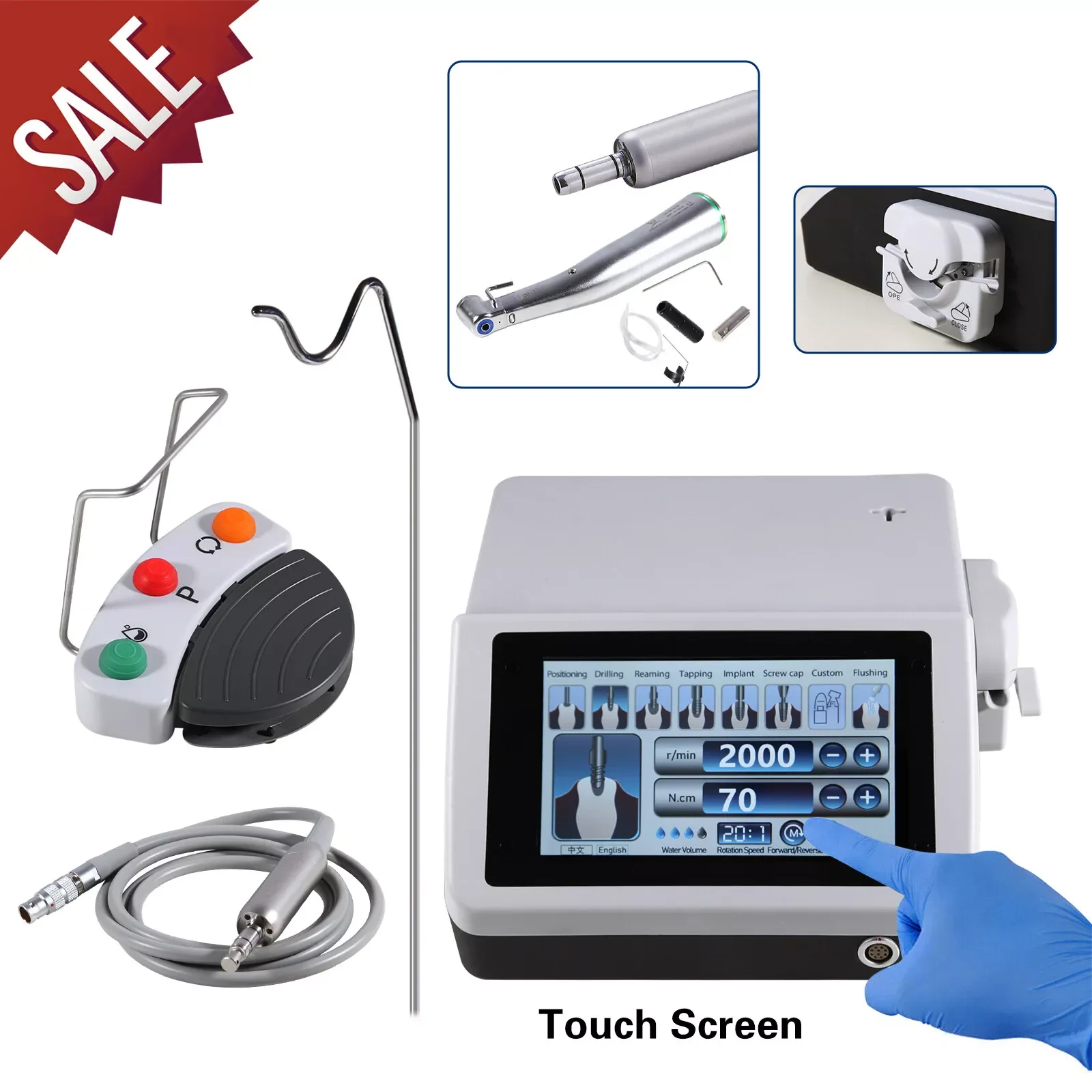 Dental Implant Motor Surgical System Brushless+ 20:1 Fiber Optic Led Contra Angle Handpiece Fit Nsk