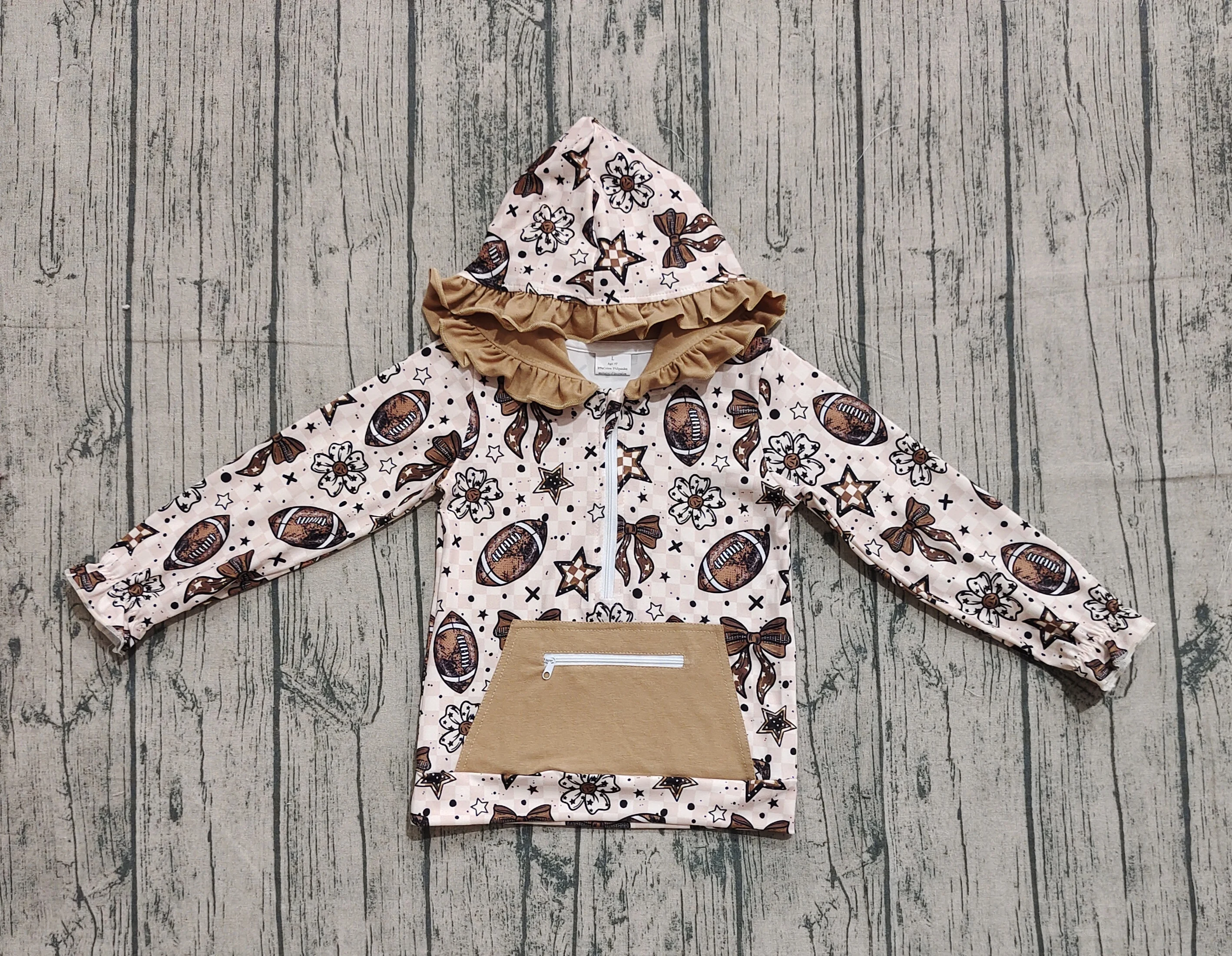 

Z926-18 GT1152 Children Boutique Clothes Long Sleeve Bows Print Top Kids Girls Hooded Shirt