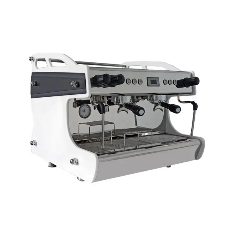 White semi-automatic double-head double steam coffee machine, electronically controlled tall cup latte, double-head coffee
