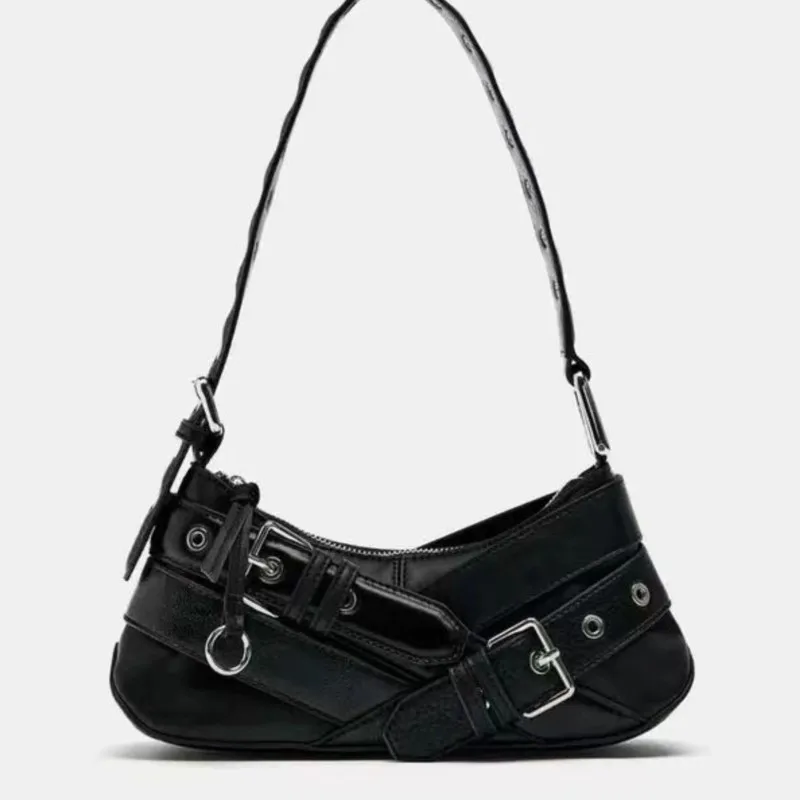 JIAERDI Vintage Black Underarm Bag Women High Street Hot Girls Leather Casual Y2k Handbag Female Retro Moto Biker Shoulder Bags