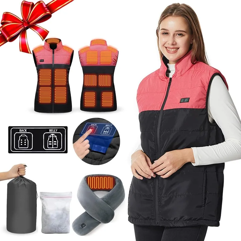 Women 9 Areas Heated Vest Jacket heating Cotton Vest Winter Electrically Heated Thermal Waistcoat for Hunting Hiking Warm Jacket