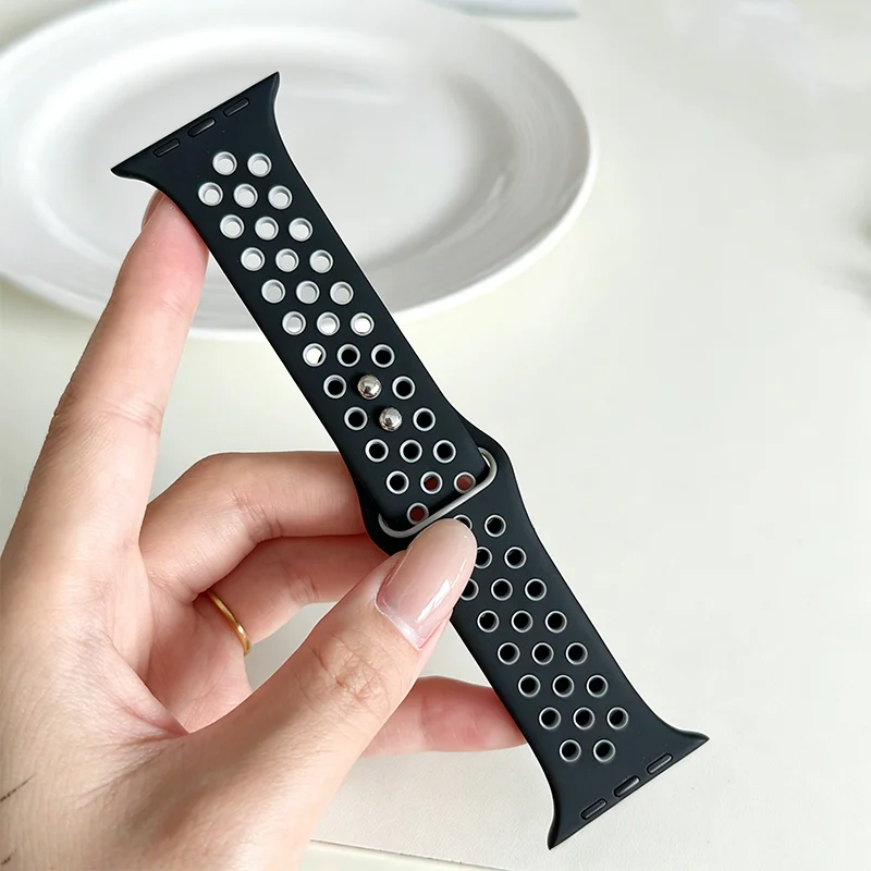 Two Tone Hollow Sport Band for Apple Watch 46 45 44 42 41 40 49mm Waterproof Silicone Wristband iWatch Ultra3 Series 11 10 9