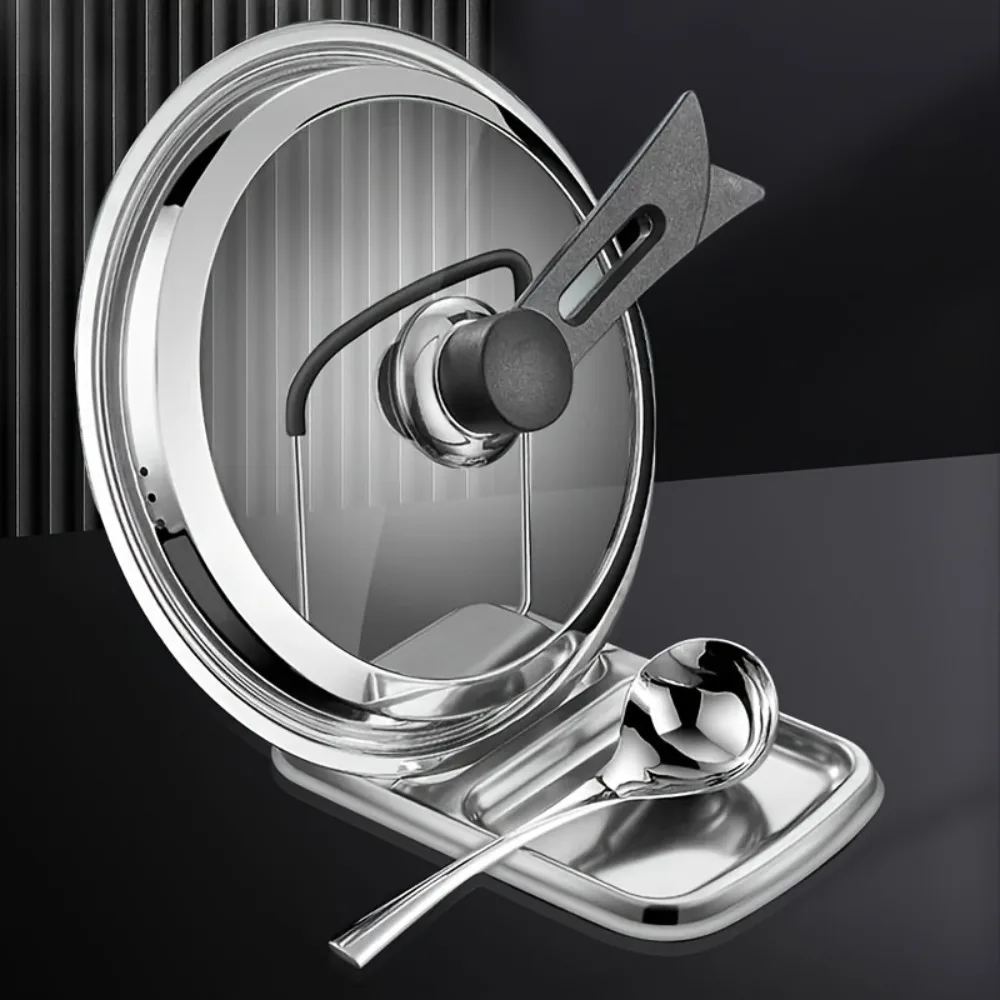 304 Stainless Steel Pot Lid Shovel Storage Rack Folding Bracket Deepened Groove Design Kitchen Utensil Rest Space-saving