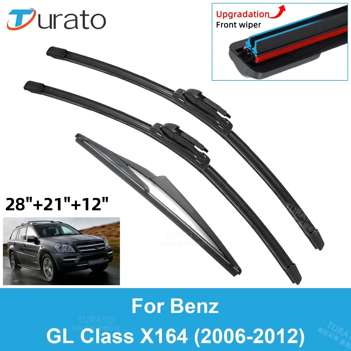 

3PCS Car Wiper Blades for 2006-2012 Benz GL Class X164 Rear Windshield Wipers Double Rubber Car Accessories 2009 2010 2011 2012