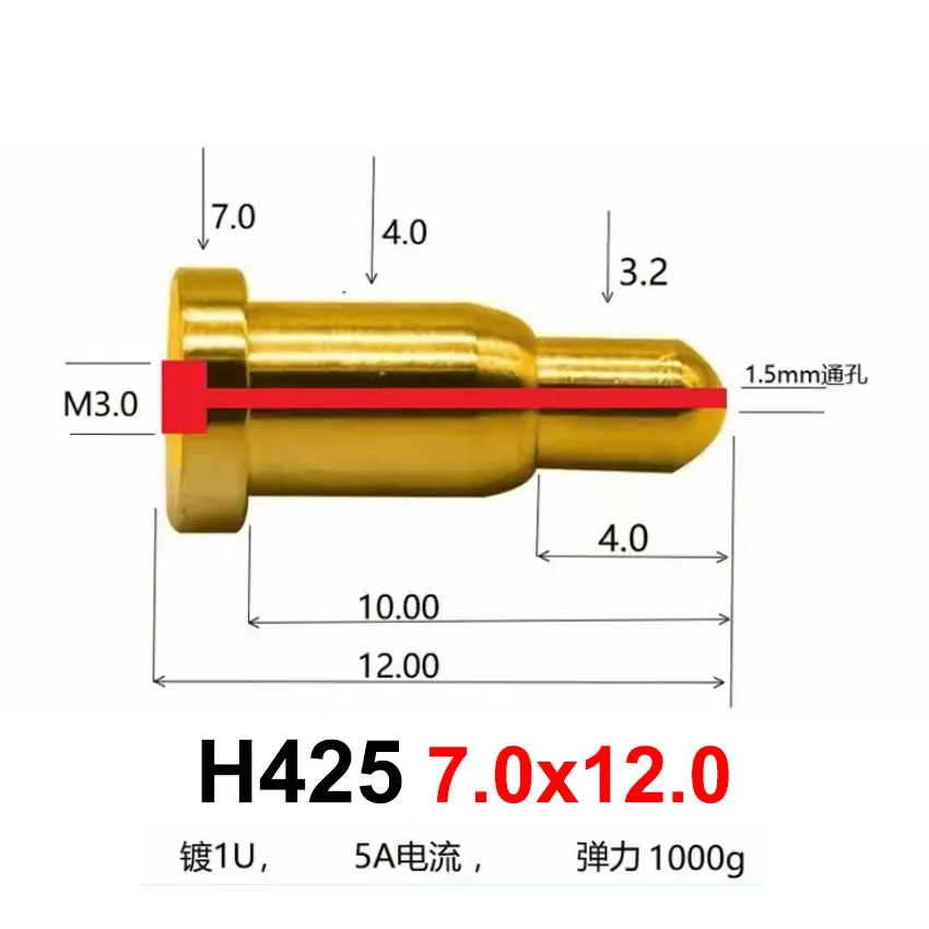 1 Pieces High Current Male Tooth Spring Loaded Pogo Pin Connector Pogopin Signal Conductive Needle Copper Contact Test Probe