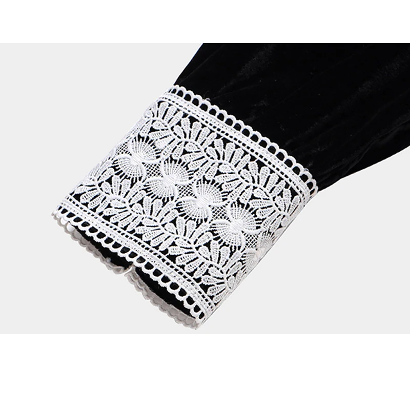 فستان نسائي من الحرير المخملي الطبيعي بالكامل مع حواف من الدانتيل، نمط طويل برقبة على شكل حرف V، أنيق وراقي، ملابس كاجوال وعصرية.