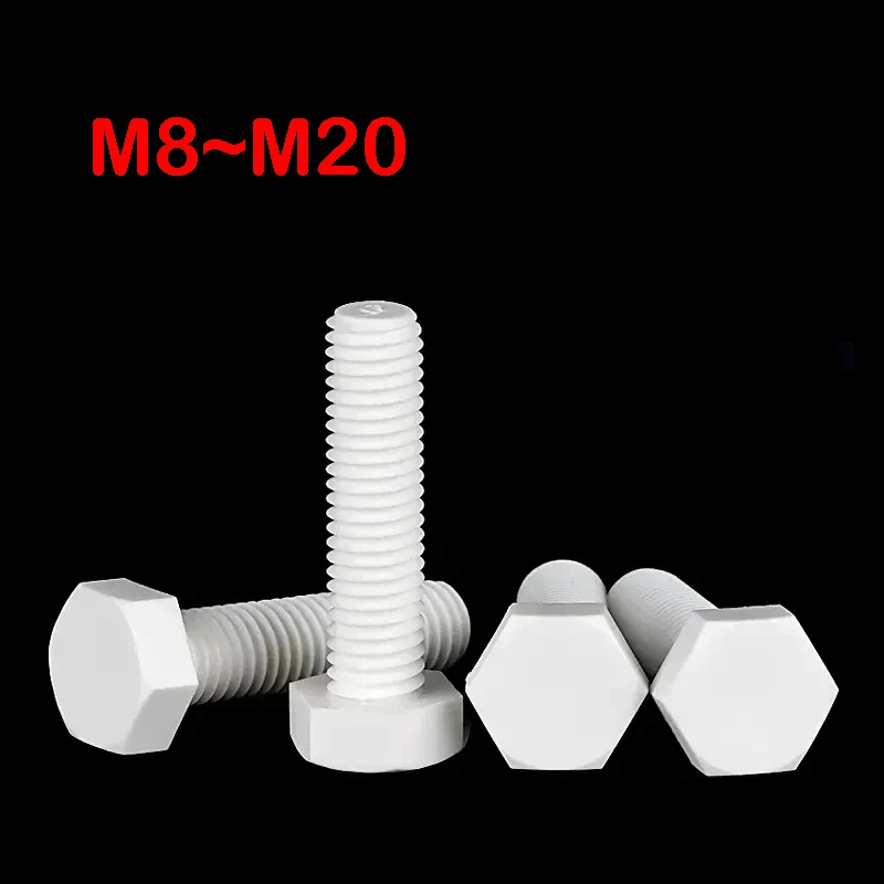 2~10Pcs Plastic PP Hexagon Bolt M8 M10 M12 M14 M16 M20 Insulated White Hexagonal Head Screw for Heat/ Electricity Insulation USE