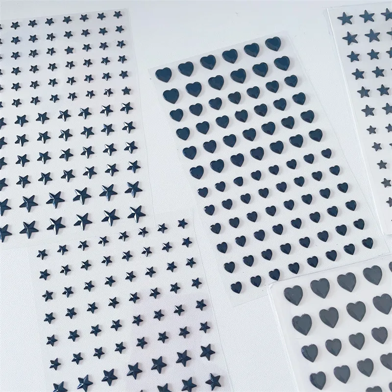 Black Acrylic Diamond Stickers Heart Star Mixed Sizes for Face Makeup Decoration Self Adhesive Craft Supply