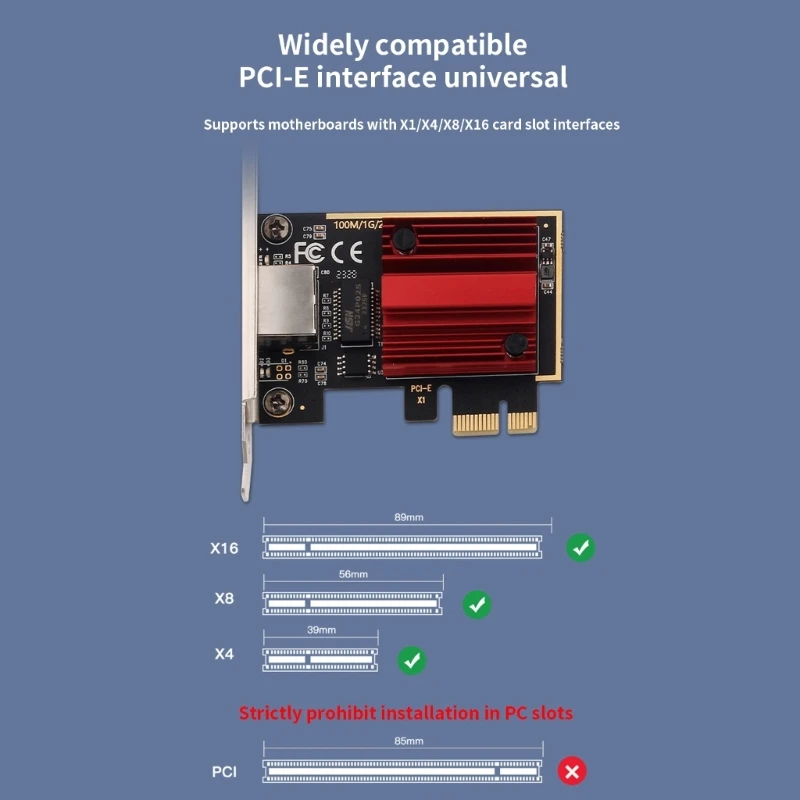 PCIE to 2.5Gb Networking Card 2.5Gbps Ethernet Adapter RTL8125 Chip 10/100/1000M Dropship