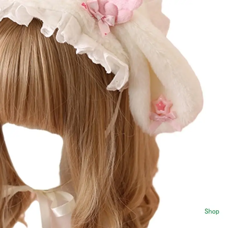 Dropship ผู้หญิงลูกไม้ Headdress โบว์ริบบิ้นภาษาฝรั่งเศสคำแถบคาดศีรษะแม่บ้าน COSPLAY Props