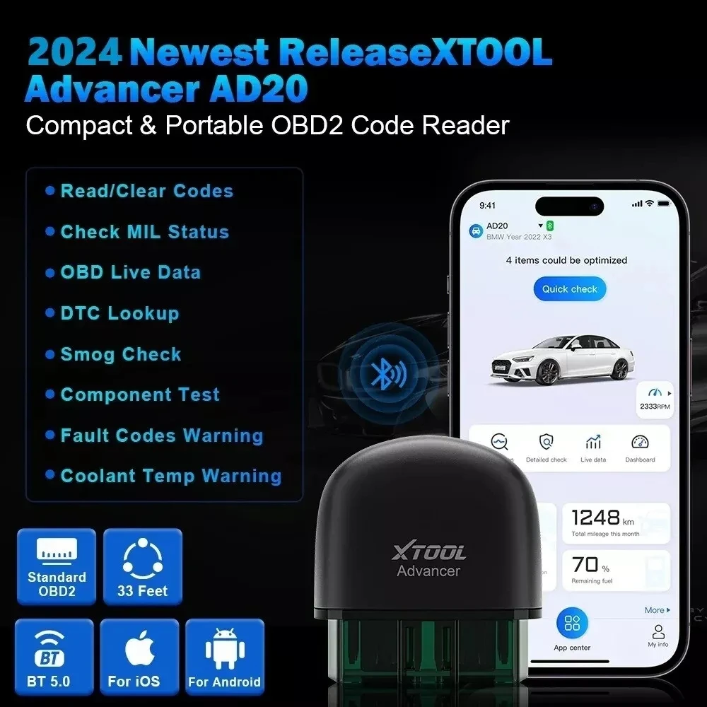 XTOOL Advancer AD20 OBDII Scanner Code Reader Full obd Function HUD Display For Engine Upgrade of ELM327/AD10 for Android/IOS