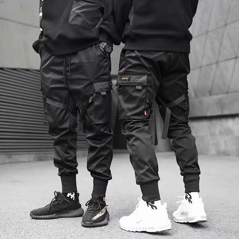 Urban Fashion Men's Cargo Pants Tactical Paratrooper Tapered Joggers with Straps Casual Streetwear Versatile Design