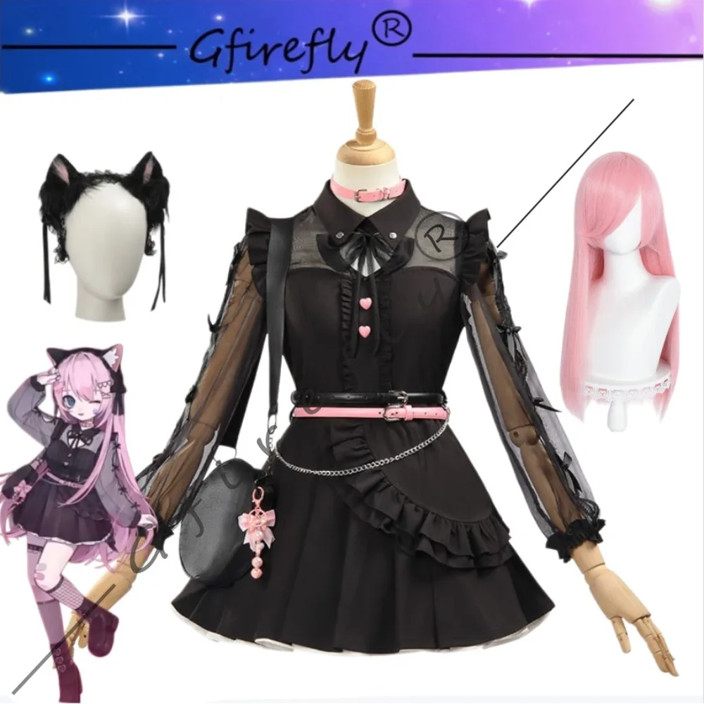 

Yoisaki Kanade Cosplay Costume Elegant Black Dress Wig Accessories Full Set Adult Women Halloween Carnival Comic Con Outfit