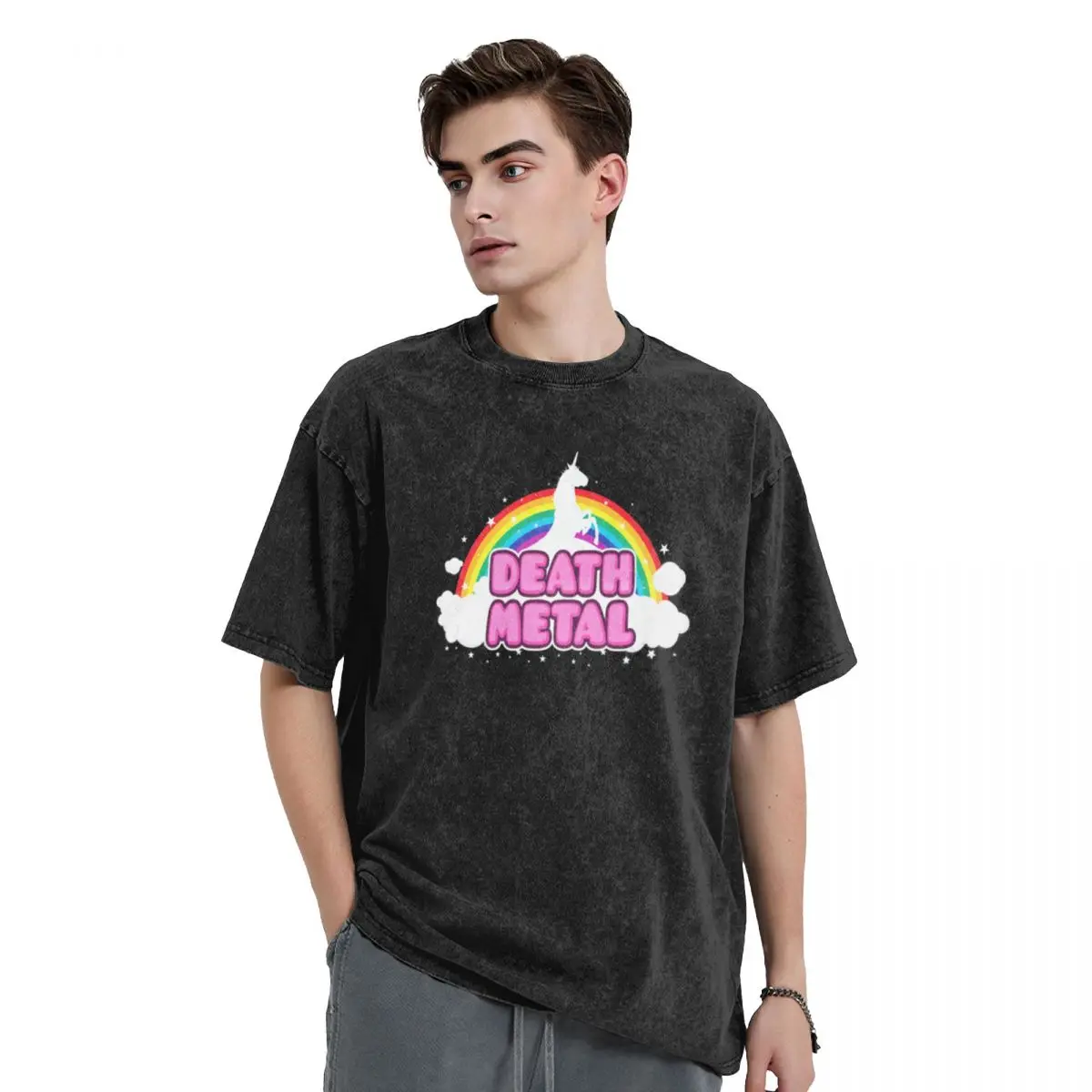 

DEATH METAL! (Funny Unicorn / Rainbow Mosh Parody Design) T-Shirt anime clothes Funny t-shirt plus size clothes mens clothes