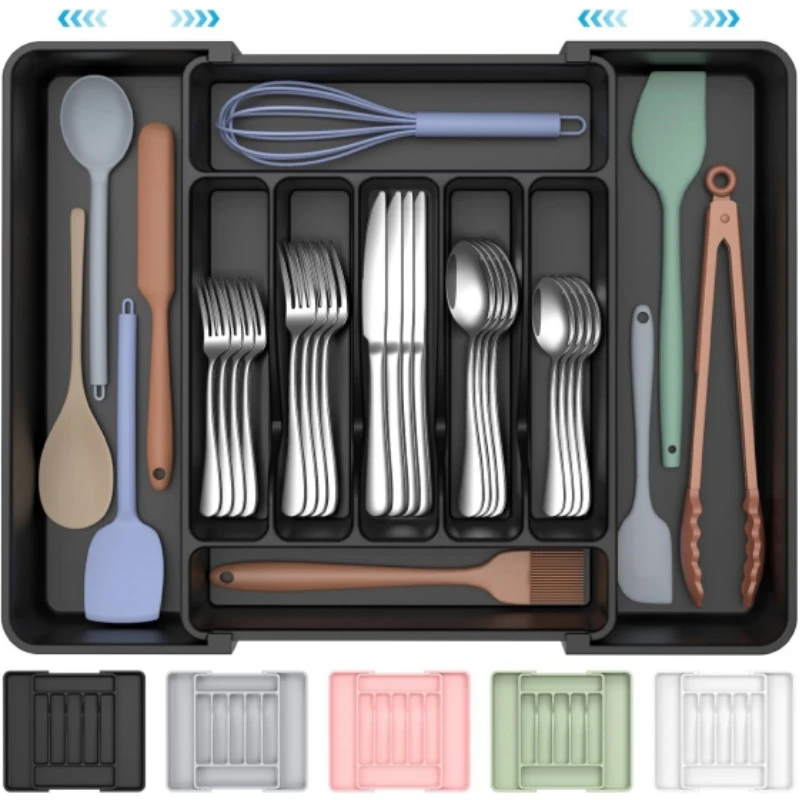 1 PC Kitchen Drawer Organizer Adjustable Cutlery Tray Utensil Holder Divided Storage Box for Knives Forks Spoons Tableware