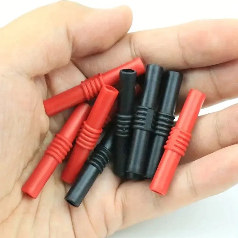 AOKIN 8pcs Insulated 4mm Banana Jack Female To Female Socket Connector Coupler Plug Extension Adapters (Black/Red) Nickel Plated