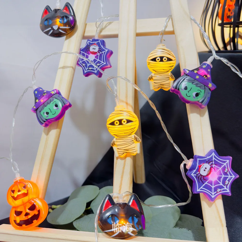 

2025 Halloween Spider Led String Lights Pumpkin Skeleton Ornaments Decoration Lights Battery USB Powered Indoor Lights 1006