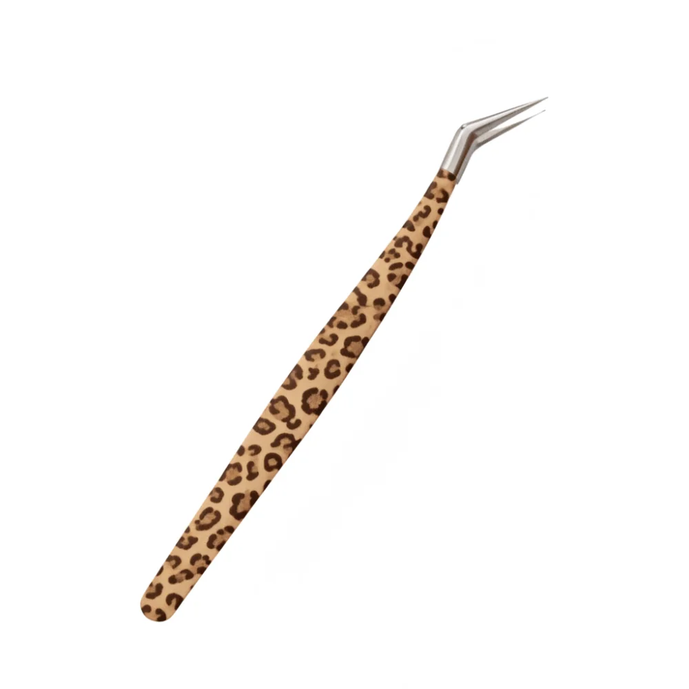Stainless Steel Curved Stickers Tweezers Anti-static Leopard Print Lashes Extension Tweezer High Precision