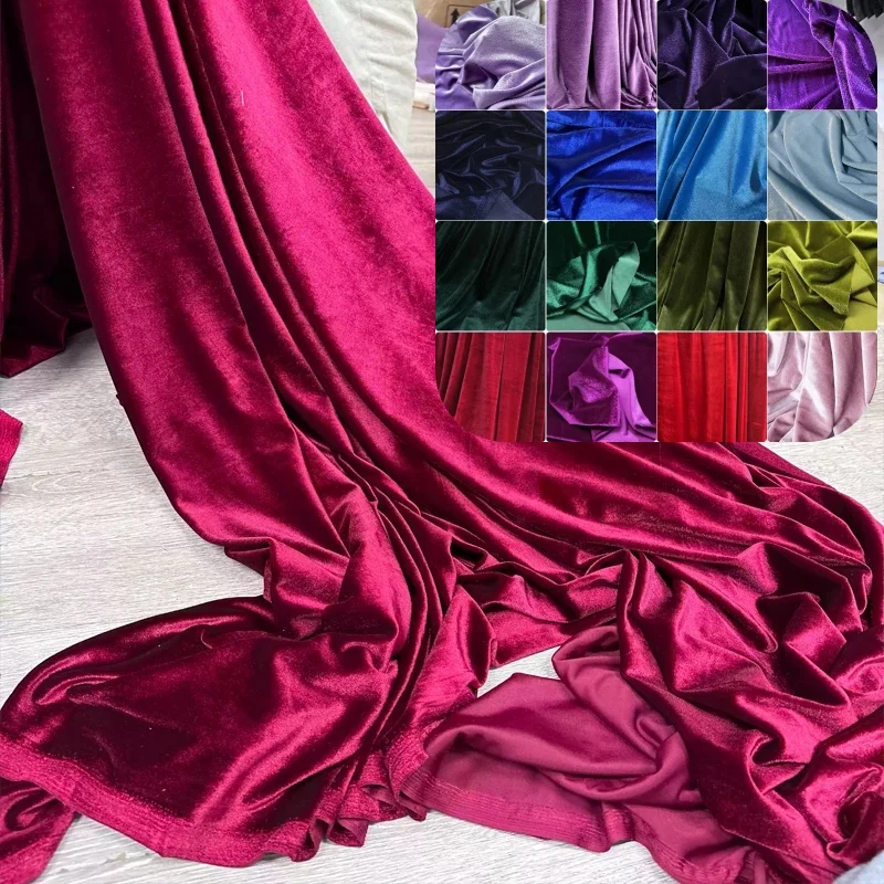 

Wine red velvet fabric with elastic and soft sewing for dresses wedding backgrounds and DIY decorations High end materials
