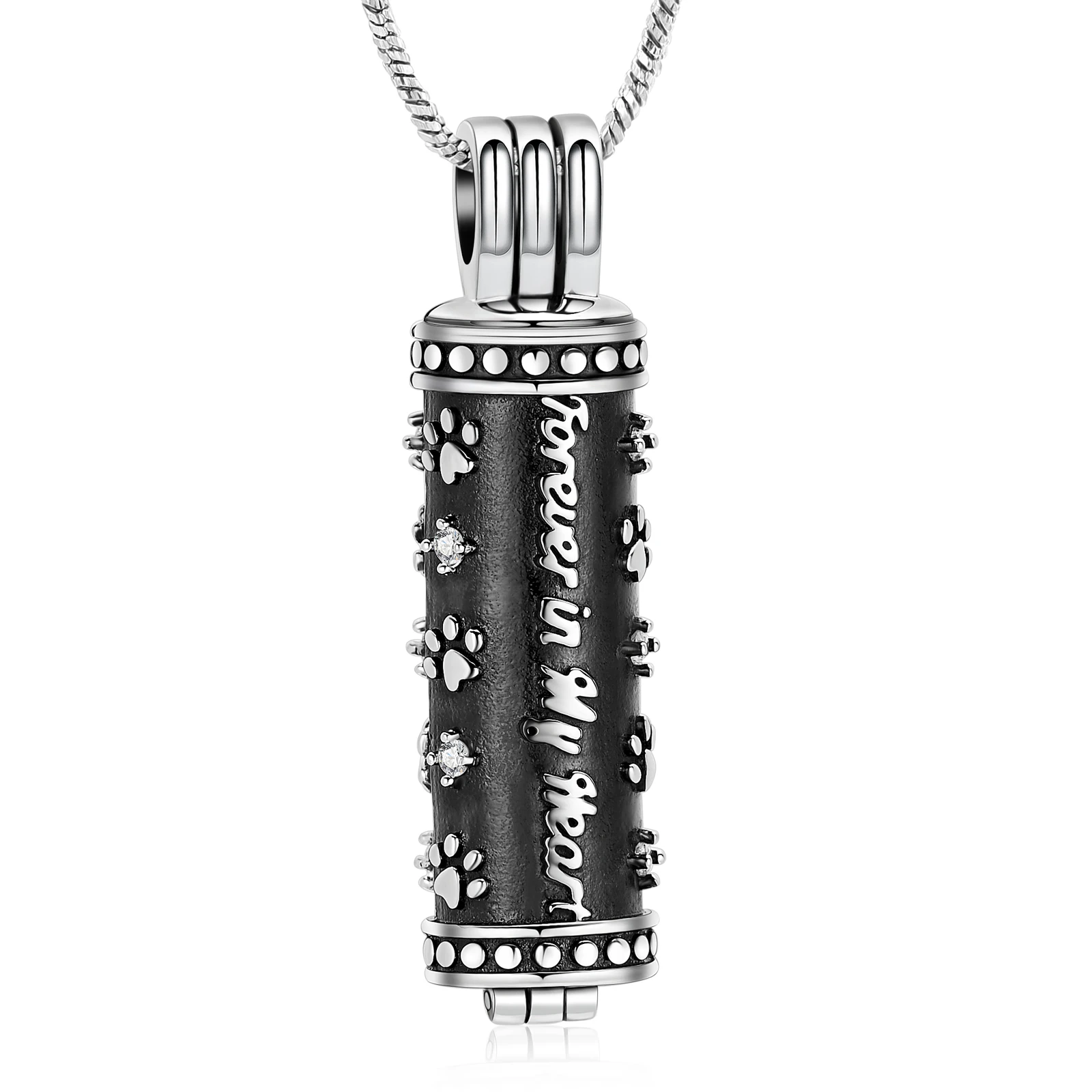 Pet Cremation Jewelry Paw Print Cylinder Urn Necklace for Dog/Cat Ashes with Mini Keepsake Jar Urn Locket Pendant for Loved One