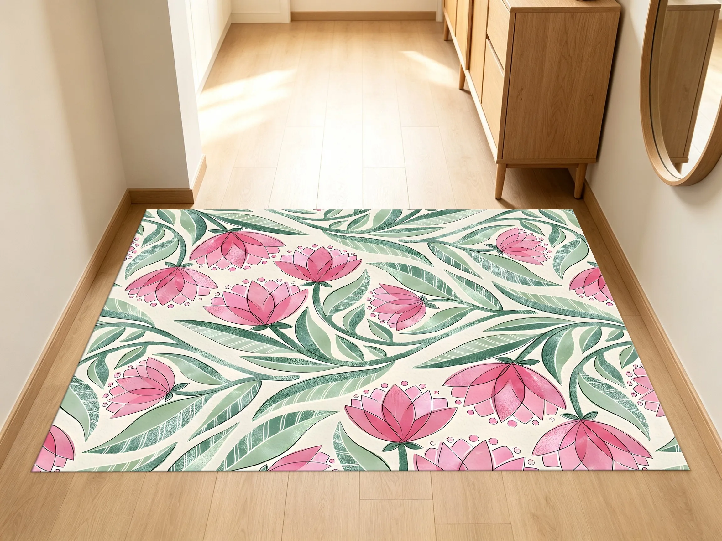 Watercolor Floral Green Leaf Print Rug Soft Velvet Area Carpet Living Room Bedroom Whole House