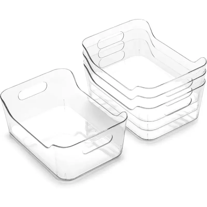 

S/M/L Refrigerator Bins Clear Plastic Food Fridge Storage Box With Handle Freezer Pantry Kitchen Organizer