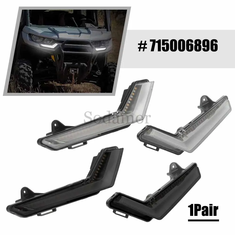 2pcs Clear LED Turn Signal Light Front Accent Lamps DRL For Can-Am Defender & Max, Commander & Max 2020-2025 Replace #715006896